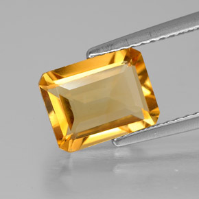 2.03캐럿 천연 골든 옐로우 시트린, 에메랄드 컷, 8.9×7 mm, VVS
