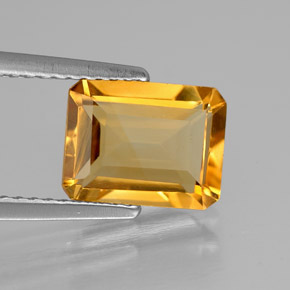 2.03캐럿 천연 골든 옐로우 시트린, 에메랄드 컷, 8.9×7 mm, VVS