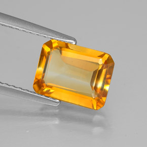 1.73캐럿 천연 골든 옐로우 시트린, 에메랄드 컷, 9×6.9 mm, VVS
