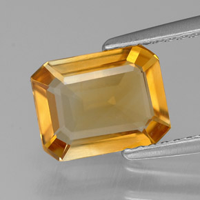 1.61캐럿 천연 골든 옐로우 시트린, 에메랄드 컷, 8.9×6.9 mm, VS
