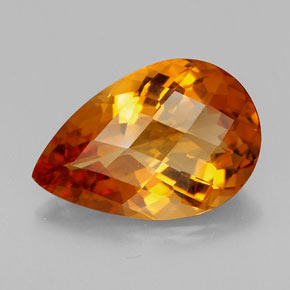 4.66캐럿 천연 옐로우 오렌지 시트린, 배 모양, 15.3×10.3 mm, VVS