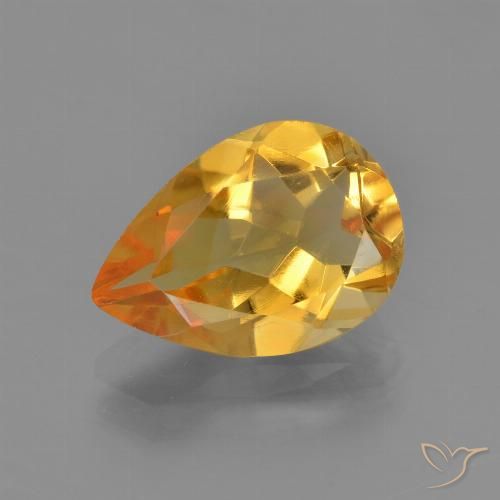 3.06ct 자연스러운 미디엄 라이트 오렌지 골드 황수정, 배 모양, VVS-VS