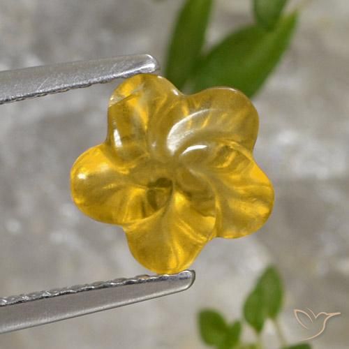 1.45ct 자연스러운 골든 오렌지 황수정, 플라워 컷, 투명한