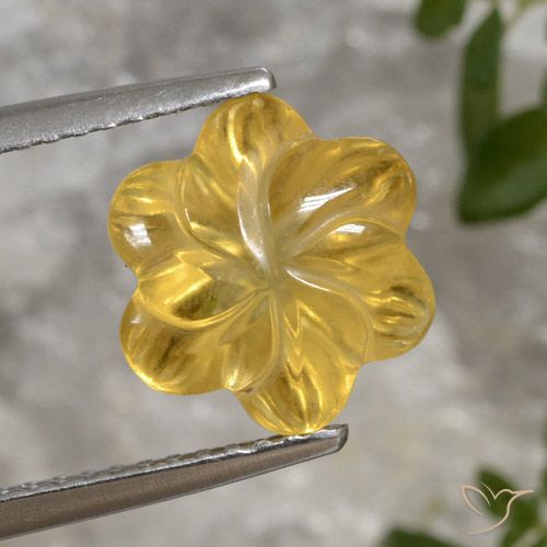 3.23ct 자연스러운 미디엄 골드 황수정, 플라워 컷, 투명한