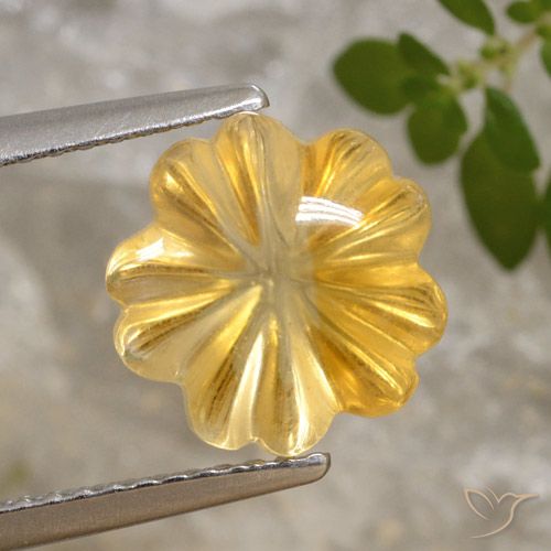 3.39ct 자연스러운 미디엄 골드 황수정, 플라워 컷, 투명한