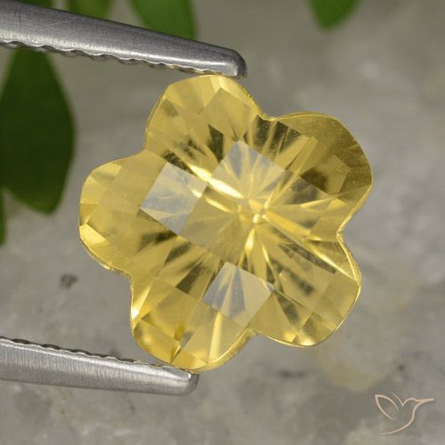 1.63ct 자연스러운 미디엄 옐로우 황수정, 플라워 컷, 투명한