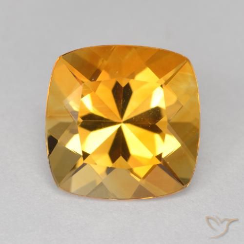3.47캐럿 천연 미디엄 오렌지-골드 시트린, 쿠션 컷, 10.1×10 mm, VVS