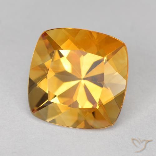 3.47캐럿 천연 미디엄 오렌지-골드 시트린, 쿠션 컷, 10.1×10 mm, VVS