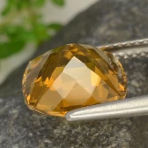 3.62캐럿 천연 딥 오렌지-골드 시트린, 쿠션 컷, 10×10 mm, VVS-VS