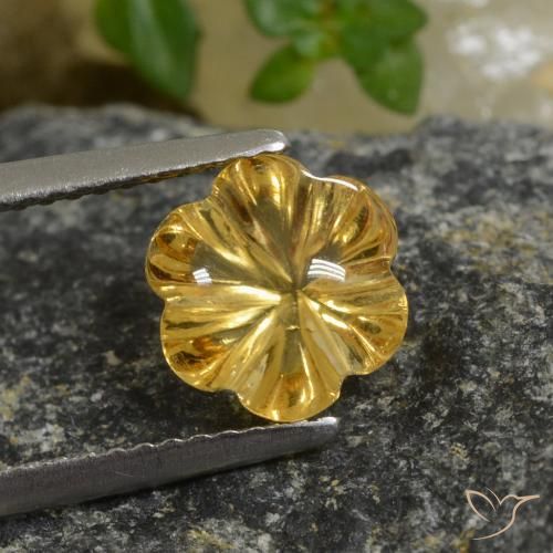 1.99ct 자연스러운 딥 골드 황수정, 플라워 컷, 투명한