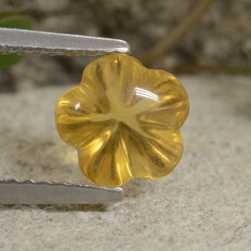 1.61ct 자연스러운 허니 옐로우 황수정, 플라워 컷, 투명한