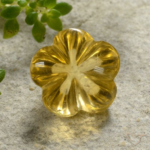 2.18ct 자연스러운 딥 옐로우 황수정, 플라워 컷, 투명한
