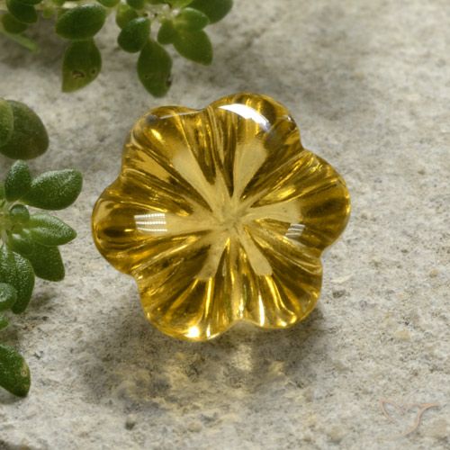 2.39ct 자연스러운 허니 옐로우 황수정, 플라워 컷, 투명한
