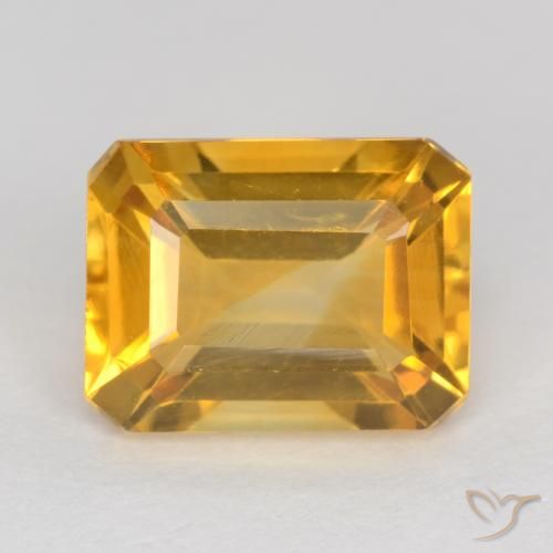 1.57ct 자연스러운 딥 골든 오렌지 황수정, 에메랄드 컷, VS