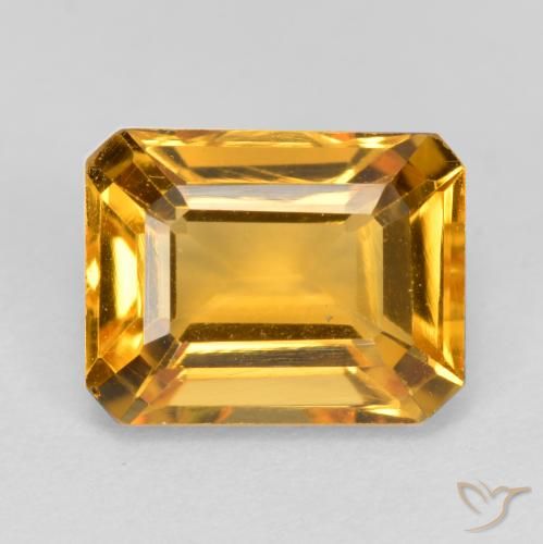 1.66ct 자연스러운 미디엄 오렌지-골드 황수정, 에메랄드 컷, VS