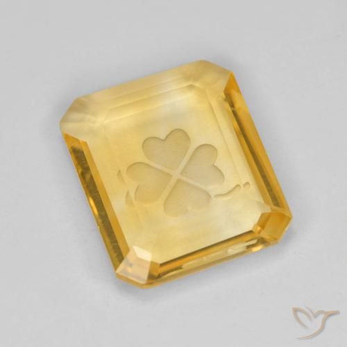 3.42ct 자연스러운 미디엄 골드 황수정, 에메랄드 컷, 투명한