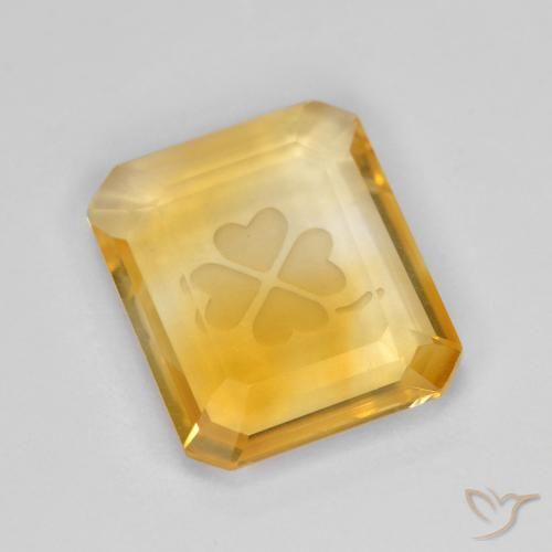 3.22ct 자연스러운 미디엄 골드 황수정, 에메랄드 컷, 투명한