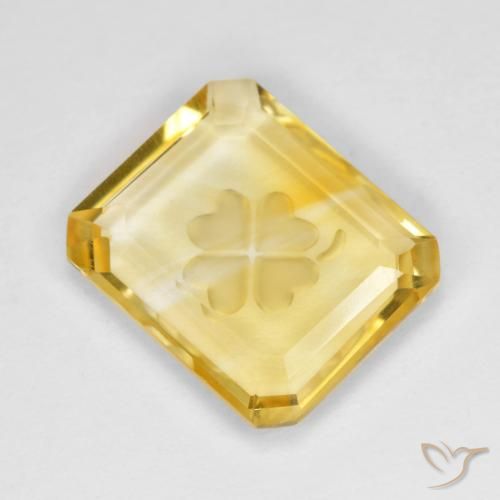 3.39ct 자연스러운 골든 황수정, 에메랄드 컷, 투명한