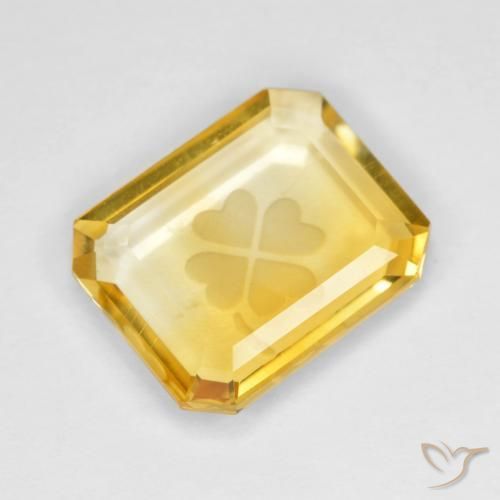 3.47ct 자연스러운 미디엄 골드 황수정, 에메랄드 컷, 투명한