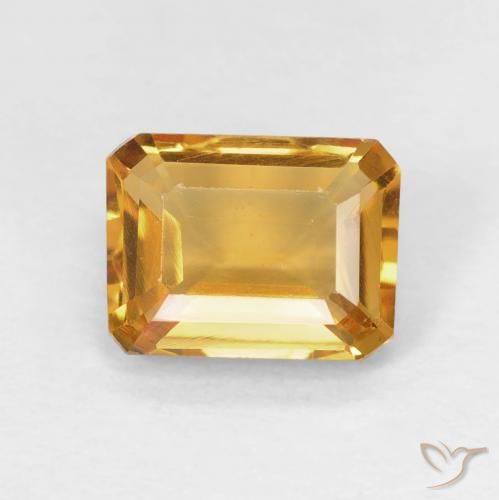 1.42ct 자연스러운 미디엄 오렌지-골드 황수정, 에메랄드 컷, VVS