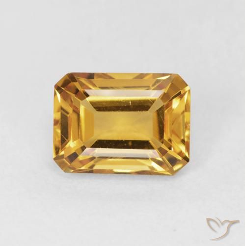 1.52ct 자연스러운 미디엄 오렌지-골드 황수정, 에메랄드 컷, VVS-VS