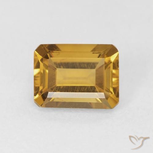 1.54ct 자연스러운 딥 골드 황수정, 에메랄드 컷, VS