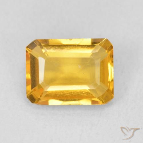 1.44ct 자연스러운 미디엄 골드 황수정, 에메랄드 컷, VVS