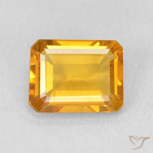 1.40ct 자연스러운 미디엄 오렌지-골드 황수정, 에메랄드 컷, VS
