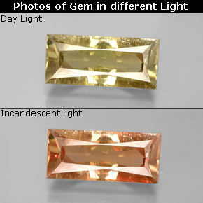 3.79캐럿 천연 그린/핑크 컬러체인지 디아스포어, 바게트, 12.9×5.7 mm, VS-SI