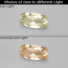 1.49캐럿 천연 그린/핑크 컬러체인지 디아스포어, 쿠션 컷, 9.9×5.3 mm, VS-SI