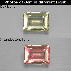 0.81캐럿 천연 그린/핑크 컬러체인지 디아스포어, 바게트, 6.1×4.7 mm, VS