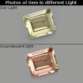 0.67캐럿 천연 그린/핑크 컬러체인지 디아스포어, 에메랄드 컷, 5.6×4.8 mm, VS