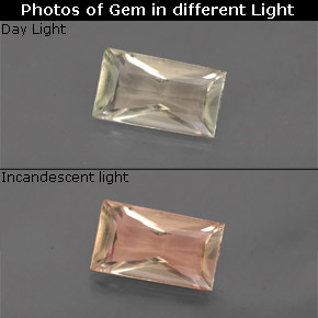 0.97캐럿 천연 그린/핑크 컬러체인지 디아스포어, 바게트, 8.5×4.9 mm, VVS-VS
