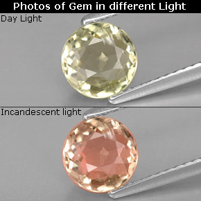 1.12캐럿 천연 그린/핑크 컬러체인지 디아스포어, 라운드 컷, 6.82 mm, VS