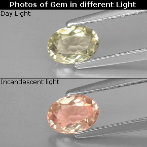 0.61캐럿 천연 그린/핑크 컬러체인지 디아스포어, 타원형 컷, 6.3×4.4 mm, VS