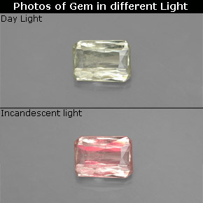 0.73캐럿 천연 그린/핑크 컬러체인지 디아스포어, 에메랄드 컷, 6.1×4.4 mm, SI