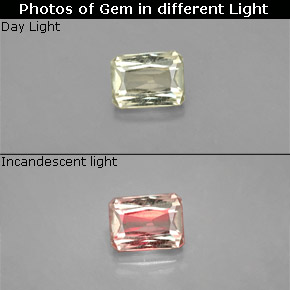0.70캐럿 천연 그린/핑크 컬러체인지 디아스포어, 에메랄드 컷, 5.7×4.3 mm, VS