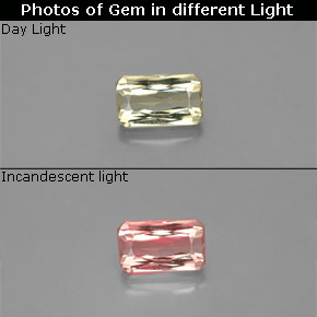 0.62캐럿 천연 그린/핑크 컬러체인지 디아스포어, 에메랄드 컷, 6.1×3.6 mm, VS