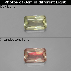 0.78캐럿 천연 그린/핑크 컬러체인지 디아스포어, 에메랄드 컷, 7.2×4.5 mm, VS