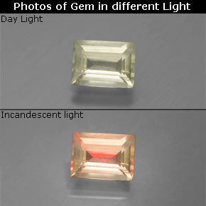 1.05캐럿 천연 그린/핑크 색상 변화 디아스포어, 바게트, VS