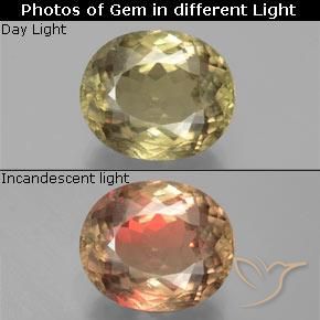10.84ct 자연스러운 미디엄 옐로우 색상 변화 디아스포어, 타원형, VS-SI