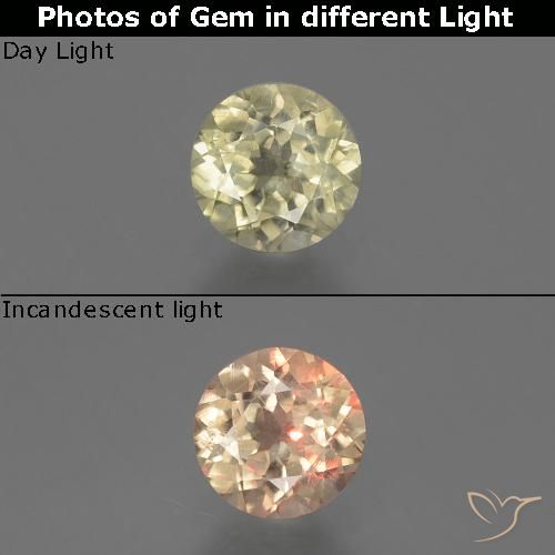 0.73캐럿 천연 매우 옅은 노란색 색상 변화 디아스포어, 라운드 컷, VS