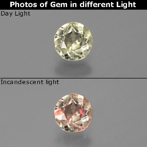 0.65캐럿 천연 옅은 노랑 색상 변화 디아스포어, 라운드 컷, VS