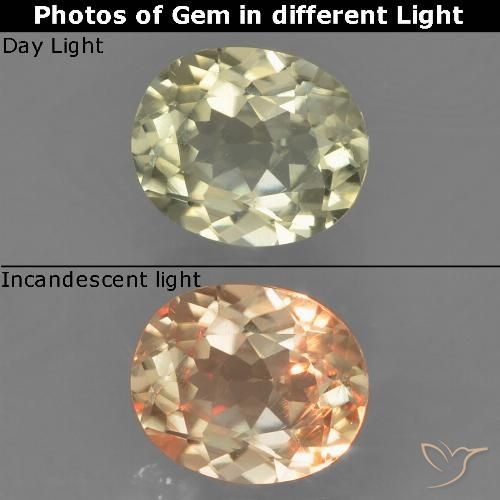 0.85ct 자연스러운 옐로우 베이지 색상 변화 디아스포어, 타원형, VS
