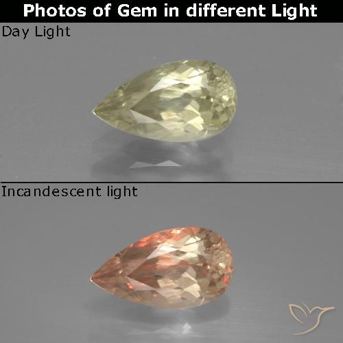 1.06ct 자연스러운 매우 옅은 노란색 색상 변화 디아스포어, 배 모양, VS-SI