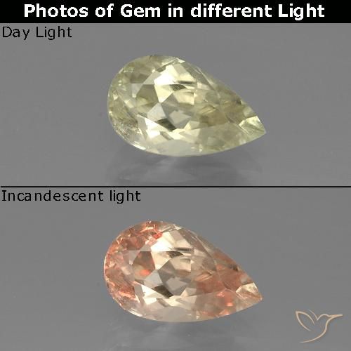 1.15ct 자연스러운 매우 밝은 노란색 색상 변화 디아스포어, 배 모양, VS-SI