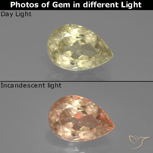 1.22ct 자연스러운 매우 밝은 노란색 색상 변화 디아스포어, 배 모양, VS-SI