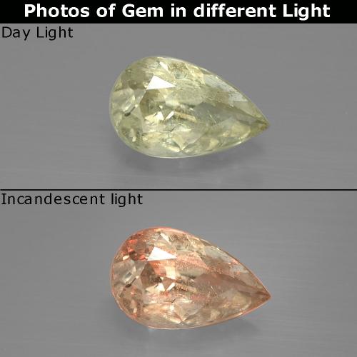 1.22캐럿 천연 라이트 옐로우 컬러체인지 디아스포어, 배 모양, SI