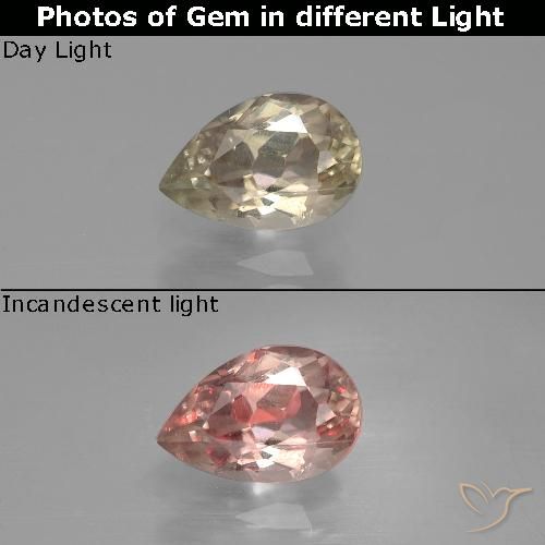 1.19캐럿 천연 골드 컬러체인지 디아스포어, 배 모양, 8.1×5.4 mm, VS-SI