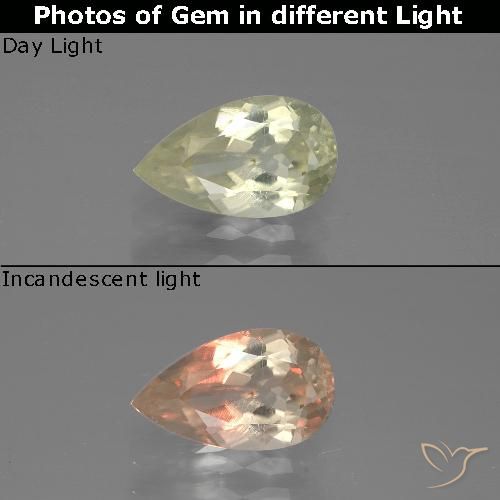 1.27ct 자연스러운 연노랑 색상 변화 디아스포어, 배 모양, VS-SI